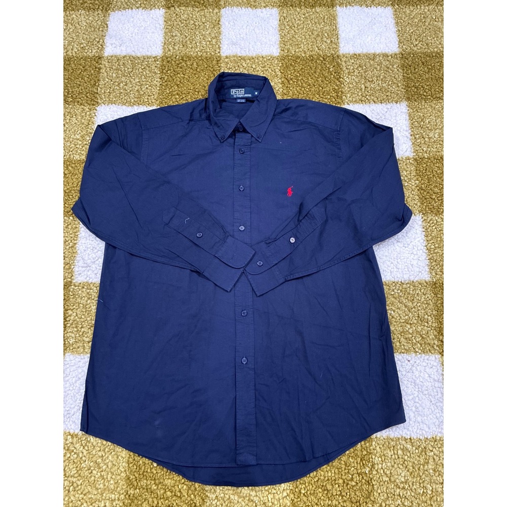 Polo Ralph Lauren Mens Navy‎ Blue Cotton Button Down Shirt Made in USA Size M